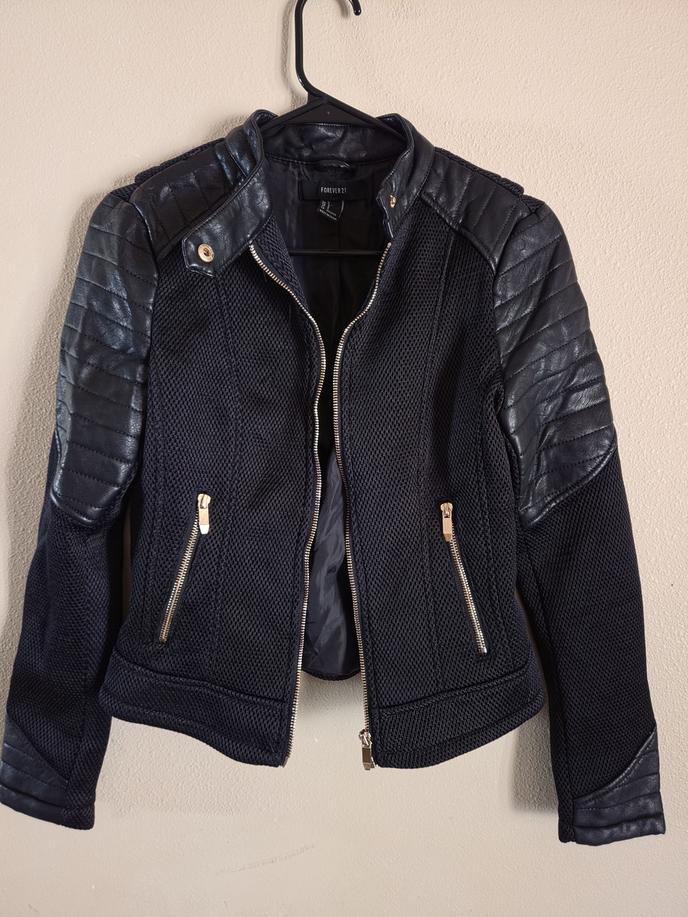 Forever 21 Black Quilted-Sleeve Moto Jacket